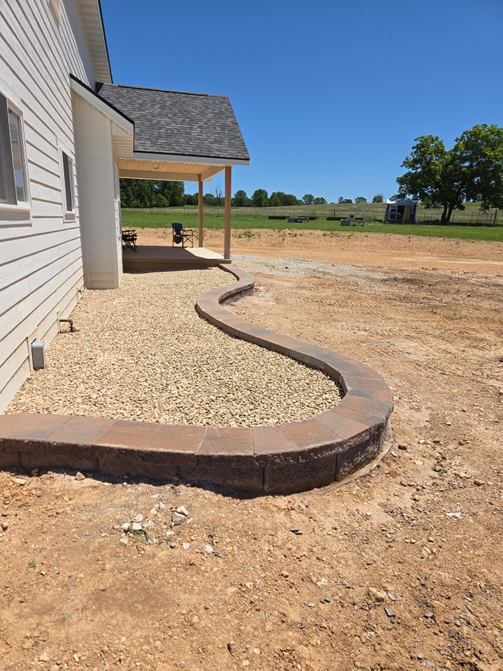 Curved Retaining Wall with Gravel Border