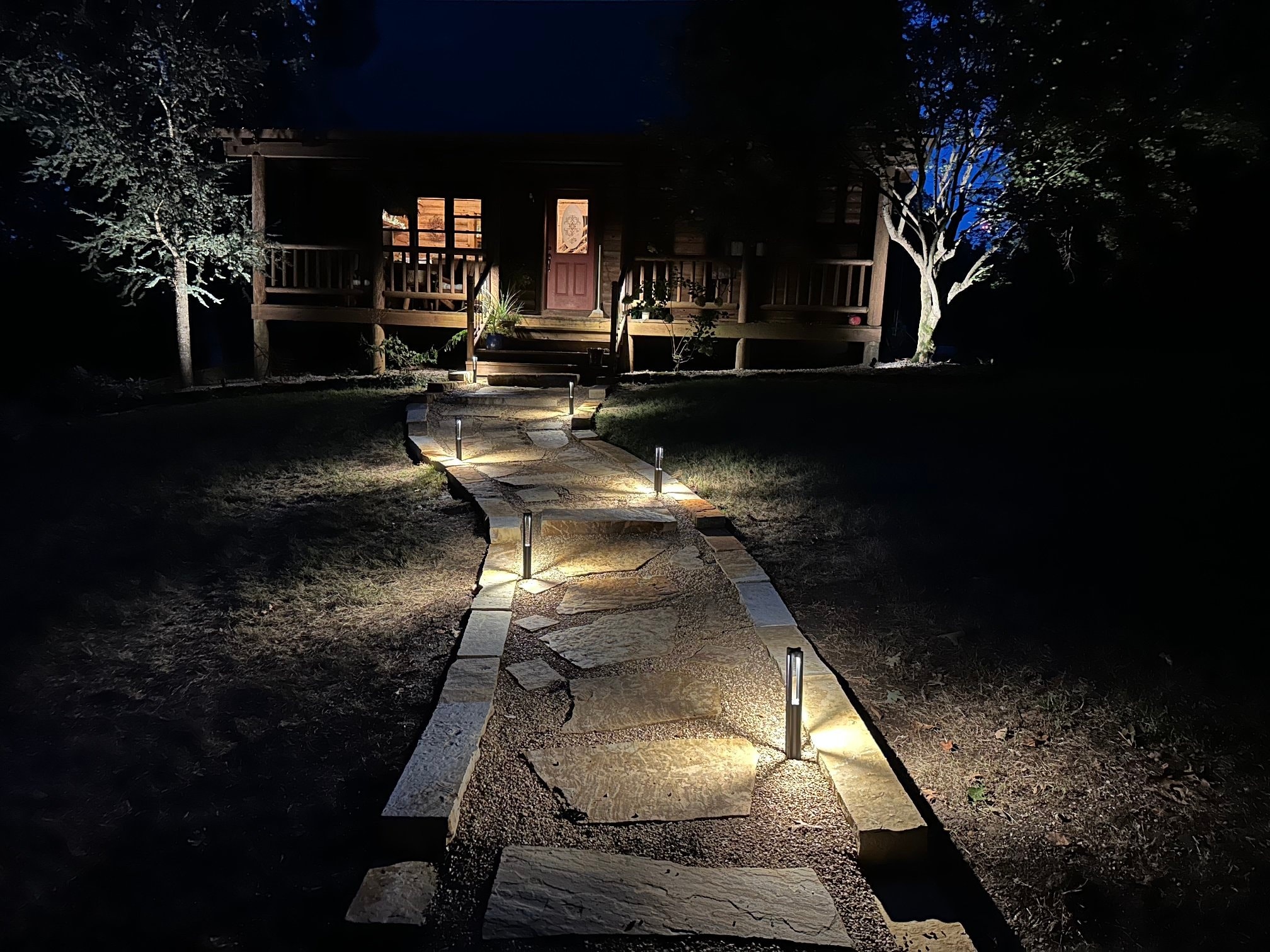Flagstone Walkway with Path Lighting